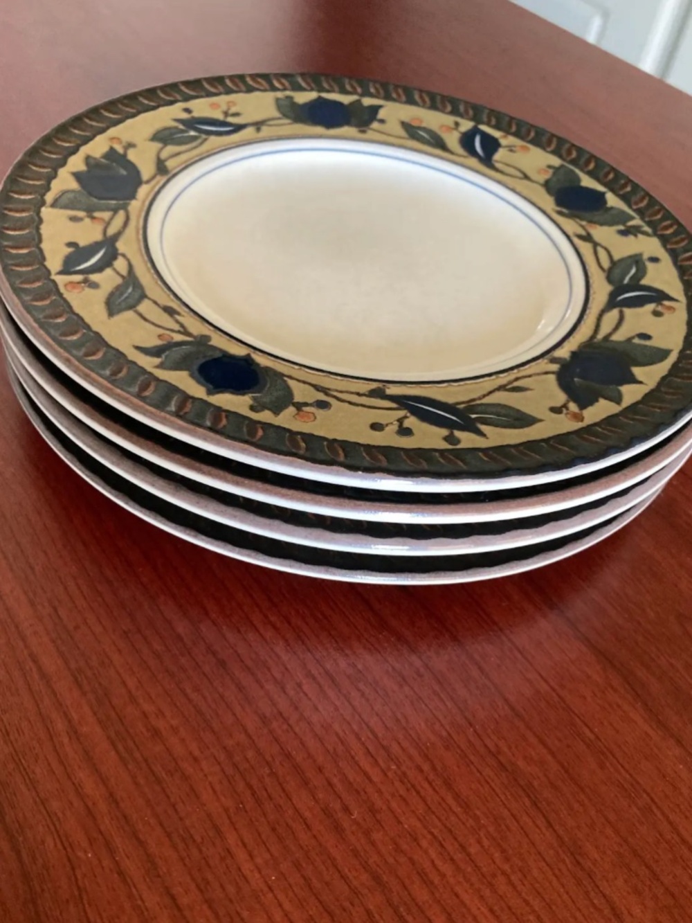 4 Mikasa Intaglio Arabella 6.5” Bread/Dessert Plate -Blue Tulip Stoneware